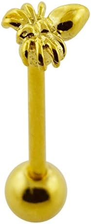 18K Gold Plated Over 925 Sterling Silver Spider with 316L Surgical Steel Barbell Tongue Bars