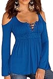 Mulisky Womens Off Shoulder Lace Up Bandage Long Sleeve High Waist Shirt Blouse
