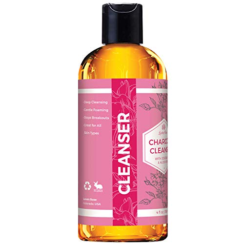 Charcoal Cleanser by Leven Rose with Jojoba Oil & Aloe Vera, Gentle Foaming, Deep Cleansing, Anti-Aging, Stops Breakouts, Pore Shrinking, Great for All Skin Types Facial Cleanser 4 oz