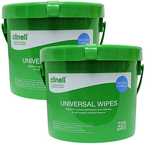 Clinell Universal Disinfecting Cleaning Medical Devices Equipment Surface Wipes Bucket - 2X Buckets (225 Wipes per Bucket)