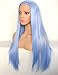 BLUPLE Ice Blue Lace Front Wigs Natural Looking Long Straight Heat Resistant Synthetic Hair Half Hand Tied Wigs Free Part for Fashion Women (22 inches, Straight,Light Blue)
