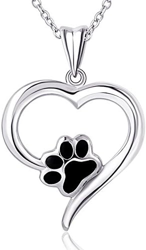 925 Sterling Silver Love Charm Puppy Paw Pendant Necklace, Rolo Chain 18'