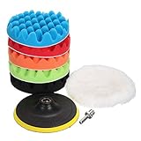 MATCC 7Pcs 6inch Polishing pads,Sponge and Woolen Polishing Waxing Buffing Pads Kits with M14 Drill Adapter, 6inchs