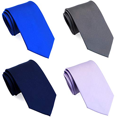 ZENXUS Extra Long 63 Solid Color Neckties 4-Pack Lila/Navy/Blue/Gray