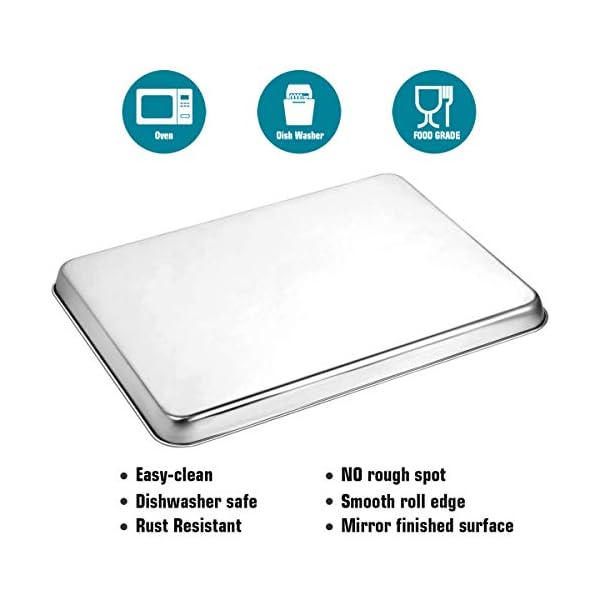 Baking-Tray-Set-of-2-HaWare-Stainless-Steel-Baking-Sheet-Cookies-Bakeware-Pan-Healthy-Non-Toxic-Easy-Clean-Mirror-Finished-for-Less-Stick-Oven-Dishwasher-Safe40-x-30cm-31x-254cm Baking Tray Set of 2, HaWare Stainless Steel Baking Sheet Cookies Bakeware Pan - Healthy & Non Toxic, Easy Clean…