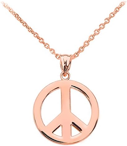 High Polish 10k Rose Gold Circle Of Peace Sign Symbol Pendant Necklace, 18"