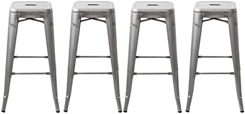 Buschman Galvanized, Indoor and Outdoor Metal Counter Barstools, Sturdy/Stackable Vintage Tolix Style Chair, 30" H, Set of 4