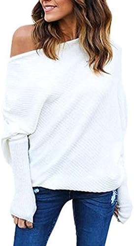 Smartprix Women's Off Shoulder Knit Jumper Long Sleeve Pullover Baggy Solid Sweater White Small