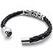 KONOV Jewelry Stainless Steel Braided Black Leather Bracelet