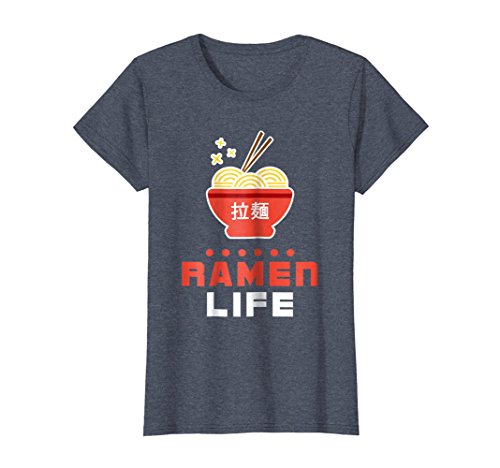 Womens Ramen Life T Shirt, Tasty Anime Noodle Bowl, Student Small Heather Blue