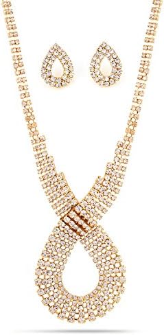 Jewelry11 Gold-Tone Metal Crystal Earrings And Adjustable Lobster Claw Closures Choker Neckaces Gift for Her