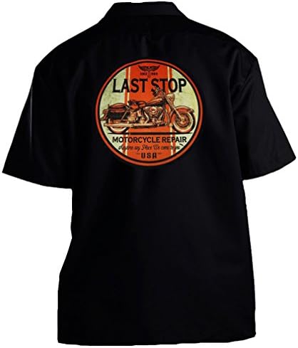 Last Stop Motorcycles Repair Mechanics Work Shirt Biker X-Large Black