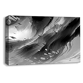 Canvas Wall Art Abstract Black and White Painting Artwork for Home Prints Framed - 12x18 inches
