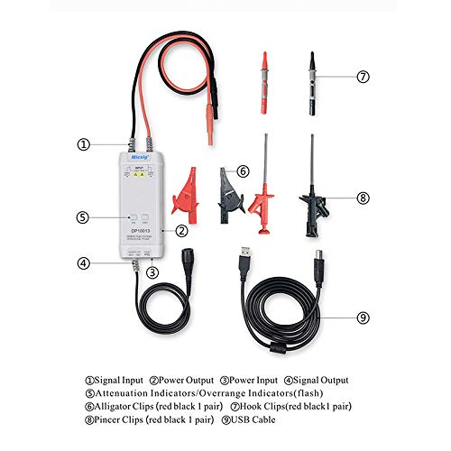 Micsig DP10013 Differential High Voltage Probe, 1300V 100MHz 3.5ns Rise Time 50X/500X Attenuation Rate, Tektronix P5200A P5205A P5210A