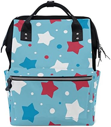 Large Capacity Backpack Blue Red Stars Canvas durable Travel Mom Double-Shoulder Bag
