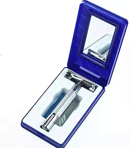 QIANGREN Classic Butterfly Double Edge Safety Razor Shaver Kit for Men & Women with 1 Platinum Blade 1 Mirrored Travel Case, 1 Brush,Silver Color QR - 997
