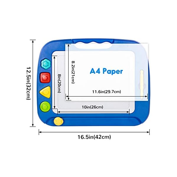SGILE Large Magnetic Drawing Board - 4 Colors 42×33cm Doodle Pad with 4 Stamps for Toddlers, Learning Toy Gift Magna…