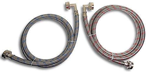 Premium Stainless Steel Washing Machine Hoses with 90 Degree Elbow, 6 Ft Burst Proof (2 Pack) Red and Blue Striped Water Connection Inlet Supply Lines - Lead Free - Thumbnail 6