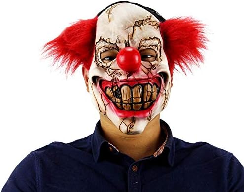 AILIUJUNBING Halloween Mask Scary Latex Full Face Mask Big Mouth Red Hair Nose Cosplay Horror Masquerade Adult Ghost Party for Props