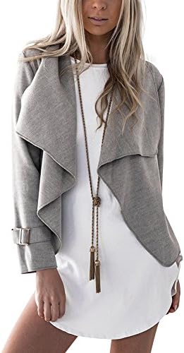 BOHISEN Women's Long Sleeve Lapel Collar Open Front Blazer Drape Jacket Cardigan Coat Grey M