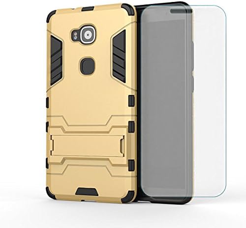 Huawei GX8 Case, CASEPLAY [Armor Tank Series] with Tempered Glass Screen Protector Hard Slim Hybrid Rugged Kickstand Protective Phone Cover Case for Huawei GX8 / G8 (Gold)