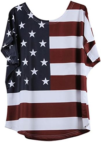 Chellysun Women's Sexy Short Sleeve American Flap Print Loose Blouse Shirt