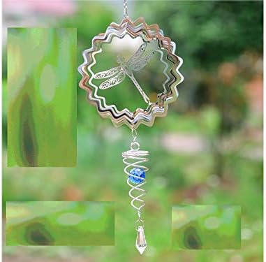 Wind Bells, Stainless Steel Crystal Ball 3D Hanging Rotated Bell Wind Chimes(Dragonfly)