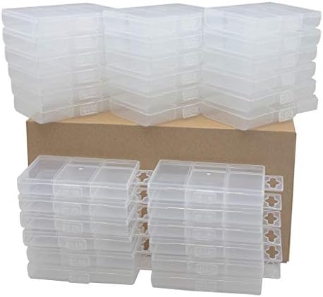 BangQiao 30 Pack Tiny Plastic Clear Storage Parts Case Box with 5 Fixed Grids for Nail, Screw, Fastener, Hook, Hanging Kit, Wall Anchor and Wedge, 2.50"Wx3.85"L