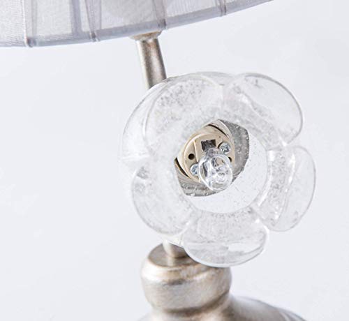 SALSA LIGHTING Crafted Table Lamp Colored Pomegranate Flower Accen Shaped Glass Shade + Cloth Shade Desk Lamp with Bronze Base for Art Deco, Bedside,Bedroom,Dining Room,Living Room, Silver