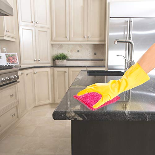 Smart Design SmartCloth Scrub Sponge w/Antimicrobial Odorless Fibers - Ultra Absorbent - Soft & Scrubber Side - Cleaning, Dishes, Hard Stains - Kitchen (Non-Scratch 3 Pack) [Yellow, Green, Pink] - Thumbnail 2