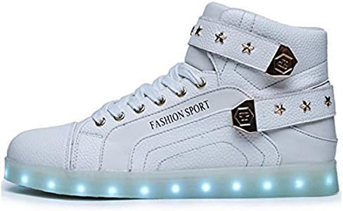 New high button buckle light shoes USB charging LED light shoes White 42/11 B(M) US Women / 8.5 D(M) US Men
