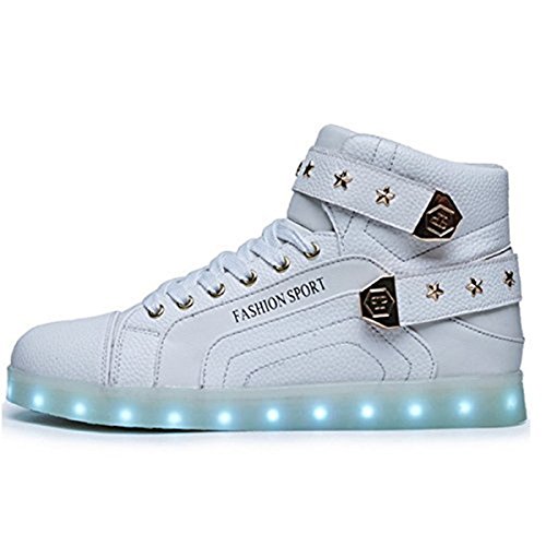 New high button buckle light shoes USB charging LED light shoes White 42/11 B(M) US Women / 8.5 D(M) US Men