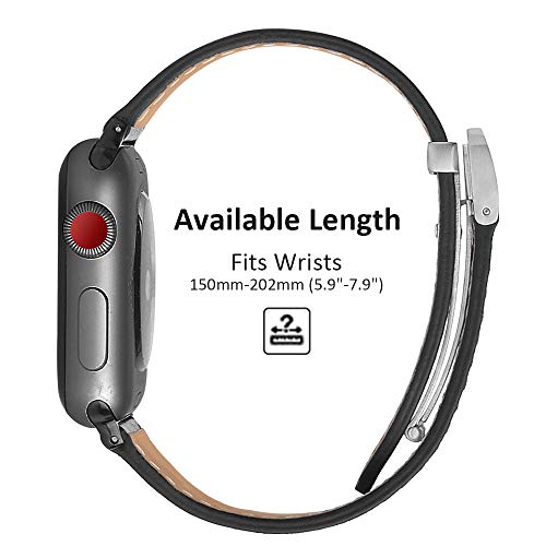hooroor Leather Bands Compatible Apple Watch Band 38mm 40mm Accessory Replacement Wristband Sport Strap for Iwatch Nike+, Series 4 3 2 1, Edition, Stainless Steel Metal Buckle (Black-38 mm 40mm)