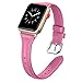 Secbolt Leather Compatible Apple Watch Band 42mm 44mm Iwatch Series 6 5 4 3 2 1 SE Slim Replacement Retro Wristband Strap Iwatch Stainless Steel Buckle, Fuchsia