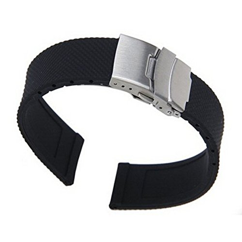 Sports Watch,Hot Sale! Black Silicone Rubber Waterproof Watch Strap Band Deployment Buckle 22mm(Black)