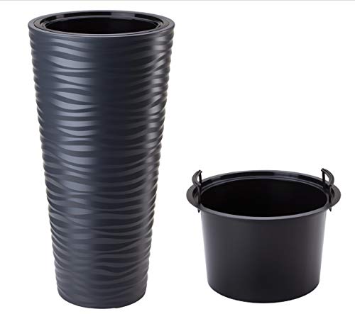 MELTOM Pflanzkübel Slim Rund 3D Effekt - Wellen - Farbe: Anthrazit mit Herausnehmbaren Einsatz, DxH: 40 x 79 cm – Bild 3