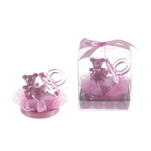 Lunaura Baby Keepsake - Set of 12 "Girl" Large Pacifier Next to Teddy Bear Favors - Pink