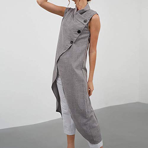 image for Aniywn Women's Solid Color Split Cotton Linen Maxi Dress Loose Sleevel