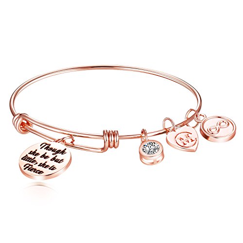 Charmire Expandable Inspirational Bangle Bracelets (Rose Gold-Though she be but Little,she is Fierce)