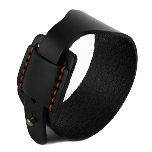 HZMAN Minimalist Mens Leather Bangle Bracelet BLack Genuine Leather Wristband