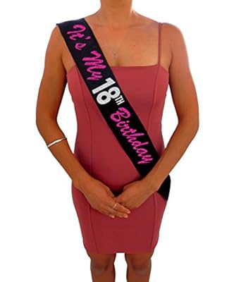 â€œItâ€™s My 18th Birthdayâ€ Black and Pink Glitter Satin Sash â€“ Happy 18th Birthday Party Supplies, Ideas and Decorations- Funny Birthday