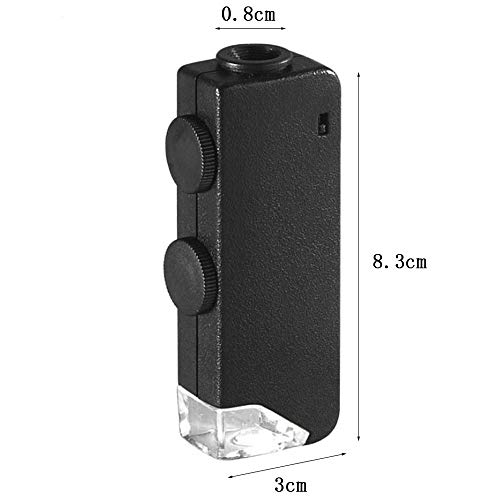 vmree Mini Pocket LED Handheld Adjustable Power Zoom 60-100X Microscope Magnifer Loupe Improvement Tool (Black)