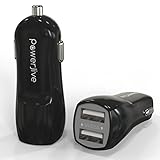 Car Charger PowerJive Dual-Port High-Speed 2.1A USB Car Charger Auto Adapter for Apple iPhone 6 6 Plus 5s 5c 5 4s 4, Samsung Galaxy S5 S4 Note 4, Nexus 6 5 4 7 9, Apple iPad Air Mini 2, Motorola Moto G/Moto X, HTC One M8 and other USB powered devices (Black)