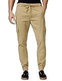 Men Khaki Jogger Pants Twill Cargo Chino Cotton Slacks Tapered Leg Loose Fit