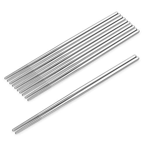 SHARECOOK Stainless Steel Chopsticks Set, 9.45 Inches, 5 Pairs, Dishwasher-safe