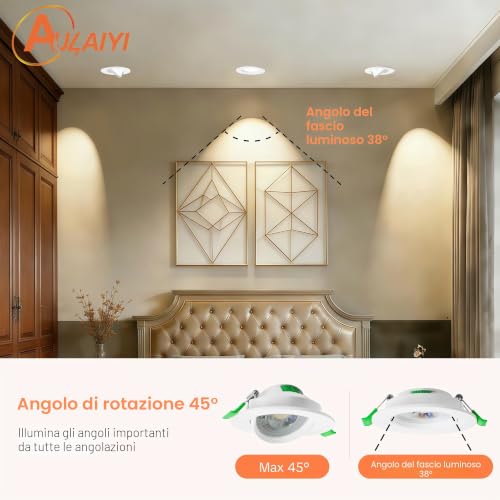 Aulaiyi LED Recessed Spotlights for Drywall Dimmable 230 V, 5 W 500 LM Recessed Spotlight Adjustable 3CCT, IP44 LED Ceiling Spotlights for Bathrooms, Hole Ø68-80 mm, Set of 10 White