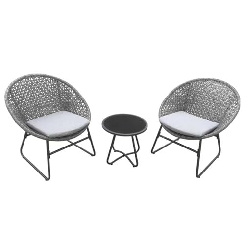 YIYAN 3 Pieces Outdoor Wicker Patio Conversation Bistro Set, All-Weather Rattan Patio Furniture Set with Table & Cushions, Outdoor Sectional Sofa for Patio, Balcony, Backyard, Deck(Light Grey)