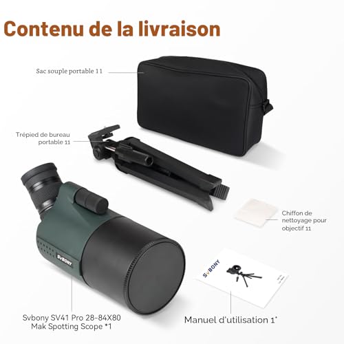 Svbony SV41Pro Mak Long View with Tripod, 28-84X80 FMC Dual Speed Focus, Compatible with SC001 WiFi Camera Digiscoping, Spotting Scope for Shooting and Hunting, Bird Watching