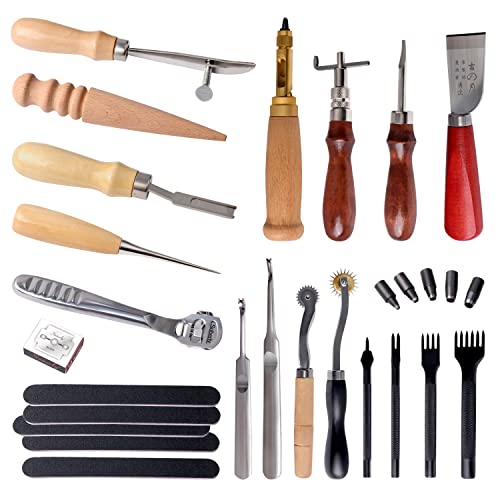 Knoweasy 18Piece Leather Craft Tools Kit Comprehensive Set for Hand Sewing, Stitching