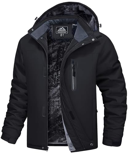 MAGCOMSEN Winterjacken Herren Warm Softshelljacke Winddicht Wasserdicht Skijacke Herren Fleece Gefüttert Winterparka mit Multi Taschen Atmungsaktiv Snowboardjacke Schwarz S
